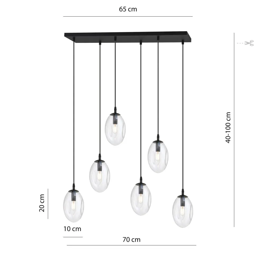 Pendelleuchte Glas 70 cm breit Schwarz Transparent E14