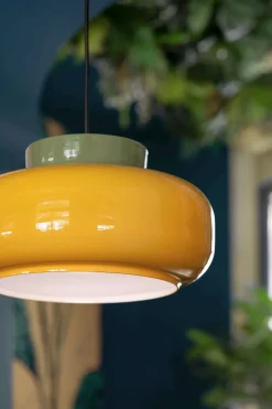 Pendelleuchte Glas Keramik E27 D: 37 cm rund Retro