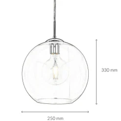 Pendelleuchte Glas Kugel Ø 25 cm Klar Chrom für E27
