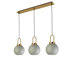 Pendelleuchte Glas Metall 3-flammig in Messing Weiß geätzt E27