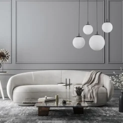 Pendelleuchte Glas Metall L: 87cm Schwarz Weiß E27 4-flammig