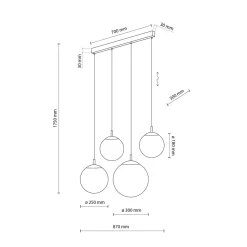 Pendelleuchte Glas Metall L: 87cm Schwarz Weiß E27 4-flammig
