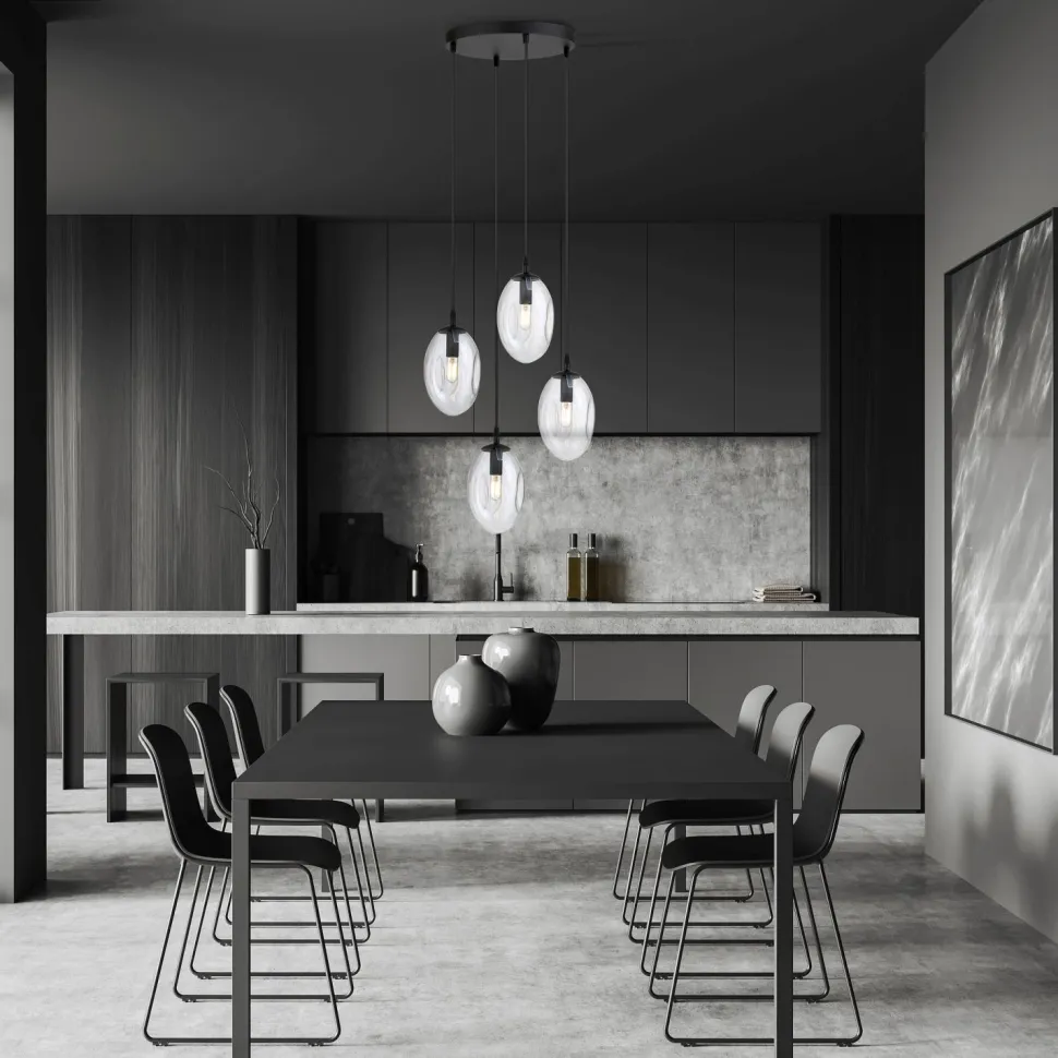 Pendelleuchte Glas Metall verstellbar 4-flammig E14