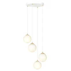 Pendelleuchte Glas Metall 4x E14 Weiß Gold verstellbar