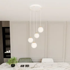 Pendelleuchte Glas Metall 4x E14 Weiß Gold verstellbar