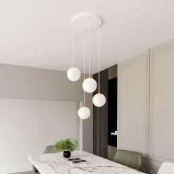 Pendelleuchte Glas Metall 4x E14 Weiß Gold verstellbar