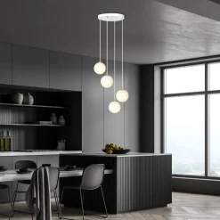 Pendelleuchte Glas Metall 4x E14 Weiß Gold verstellbar