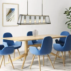 Pendelleuchte Glas Metall B: 90 cm in Messing antik 5x E27