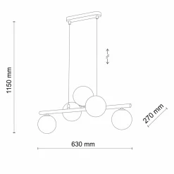 Pendelleuchte Glas Metall 63 cm breit 5-flammig
