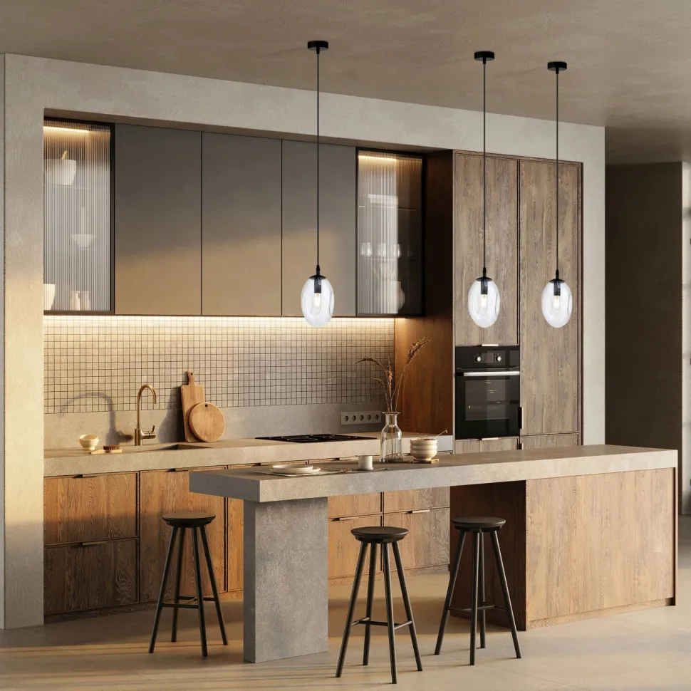 Pendelleuchte Glas Schirm Ø 12 cm Schwarz Transparent