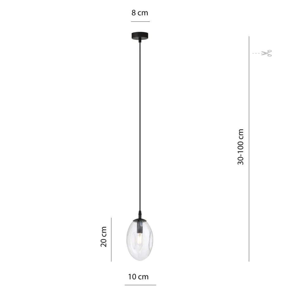 Pendelleuchte Glas Schirm Ø 12 cm Schwarz Transparent