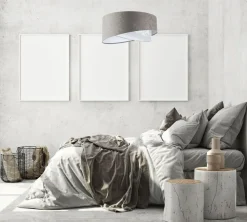 Pendelleuchte Grau Weiß Ø 50 cm Stoffschirm Velours Optik