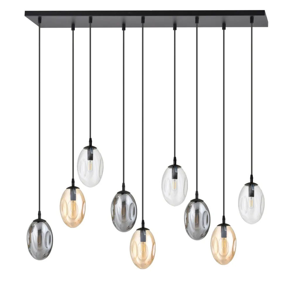 Pendelleuchte groß Rauchglas 100 cm lang 9x E14 CARLU