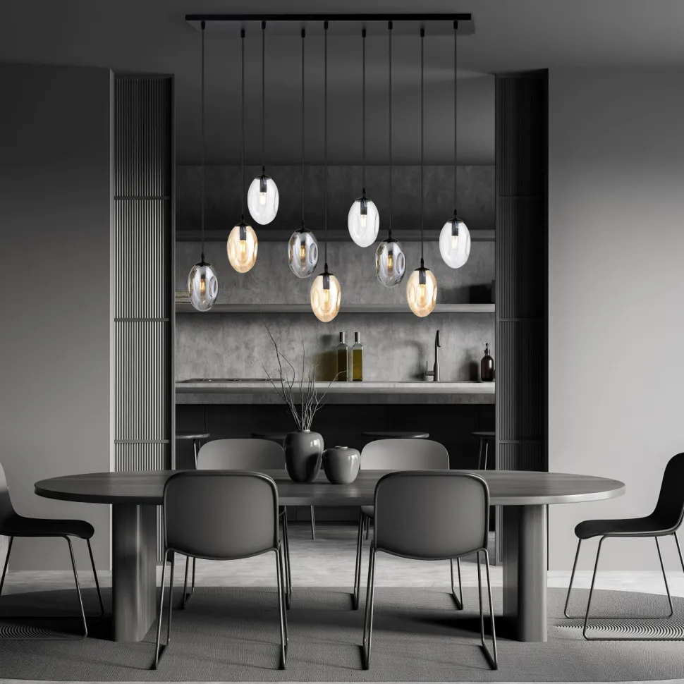 Pendelleuchte groß Rauchglas 100 cm lang 9x E14 CARLU