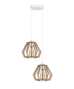 Pendelleuchte Holz 2-flammig E27 B:35 cm Skandinavisch