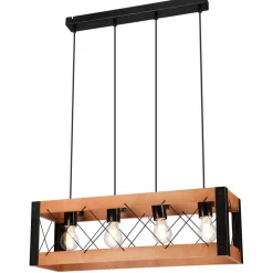 Pendelleuchte Holz Metall verstellbar 4-flammig E27 Rustikal