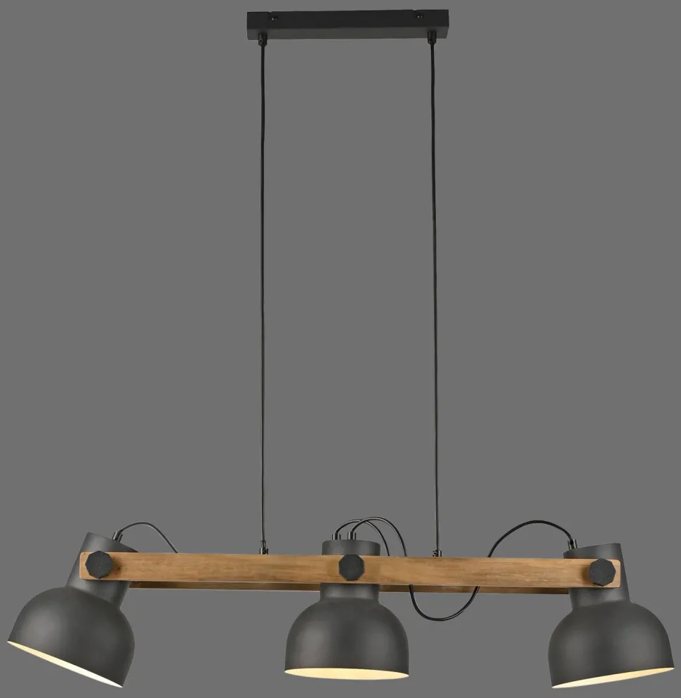 Pendelleuchte Holz Metall E27 96 cm 3-flammig flexibel