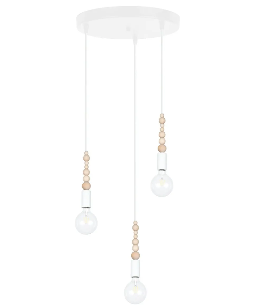 Pendelleuchte Holz Metall Weiß E27 Ø30 cm rund 3-flmg