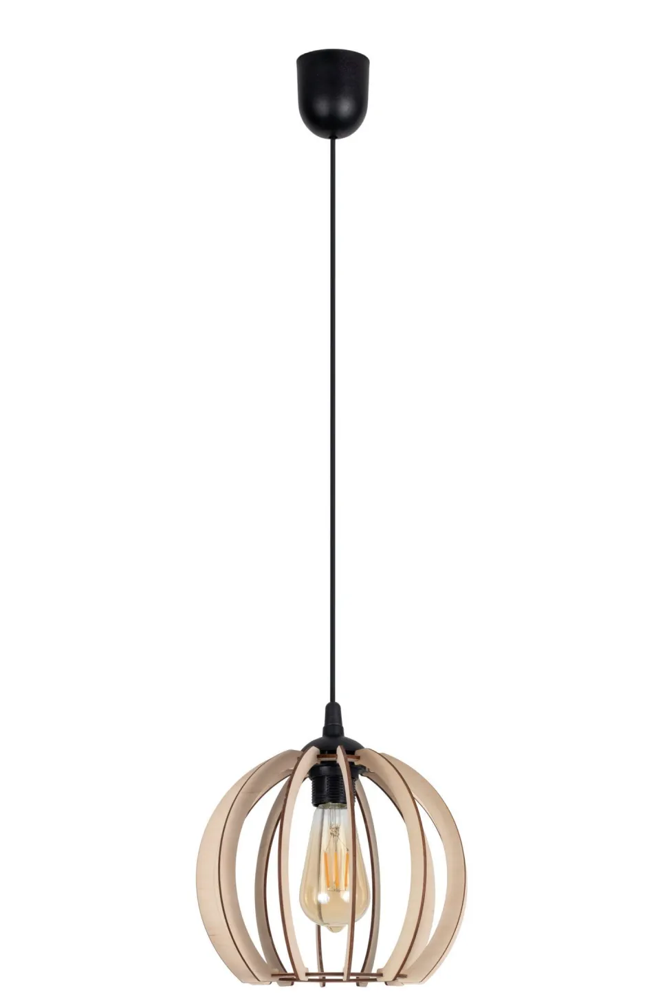 Pendelleuchte Holzschirm Metall Schwarz Kugel Ø24 cm