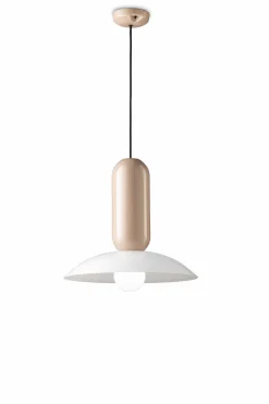 Pendelleuchte Keramik D: 40 cm Creme Sandgrau E27 rund