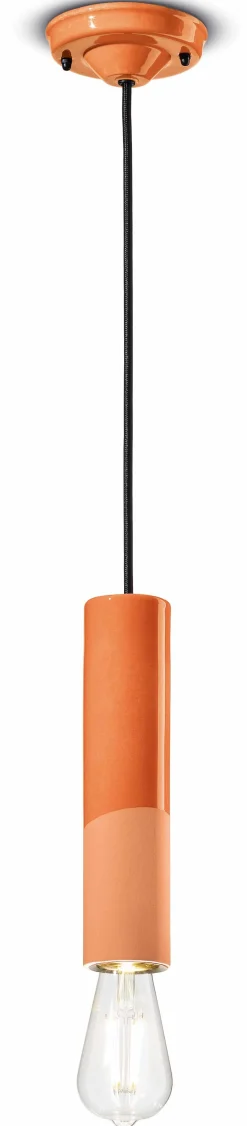 Pendelleuchte Keramik E27 rund D: 5,5 cm Orange Retro