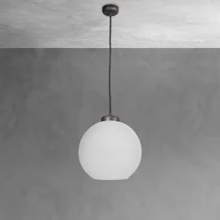 Pendelleuchte Kugel Ø 24 cm Messing Glas E27 in Bronze Weiß