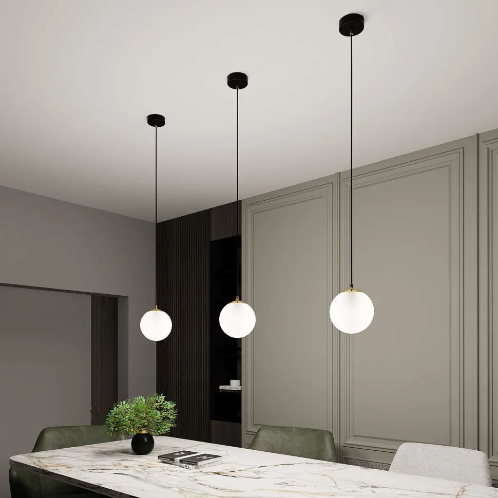 Pendelleuchte Kugelschirm Schwarz Weiß Gold E14