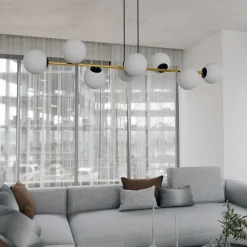 Pendelleuchte lang 140 cm E14 in Schwarz Weiß Gold