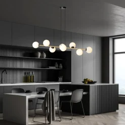 Pendelleuchte lang 140 cm E14 in Schwarz Weiß Gold