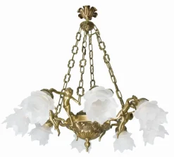 Pendelleuchte Messing echt 8-flmg in Bronze Putti