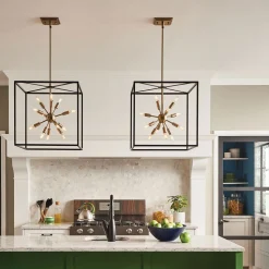 Pendelleuchte Metall B: 51 cm Messing Schwarz 12x E14