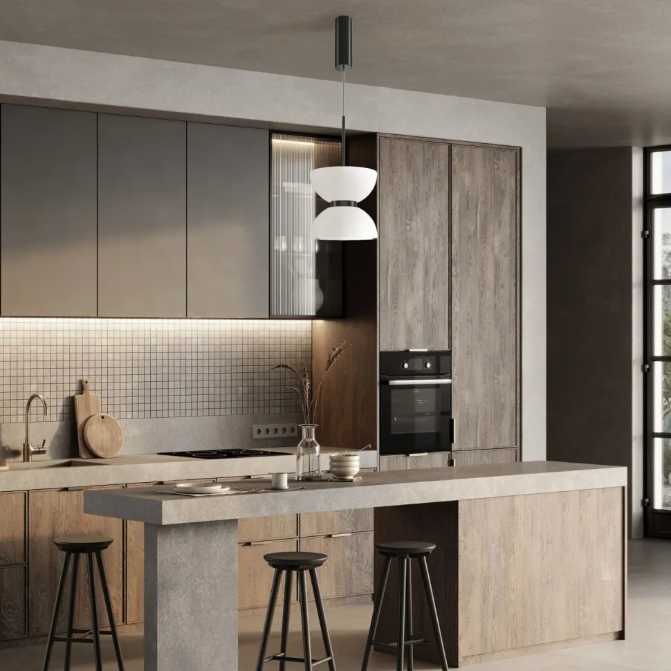 Pendelleuchte Metall Glas LED Ø 22 cm H: max. 350 cm