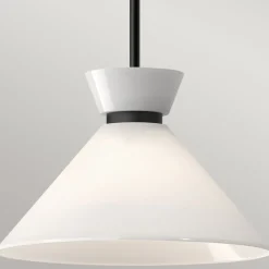 Pendelleuchte Metall Glas D: 35,8 cm rund Schwarz Weiß