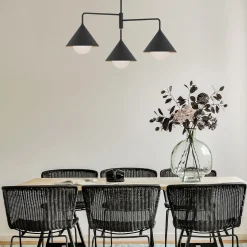 Pendelleuchte Metall Glas Schwarz 96,5 cm breit 3-flammig E27