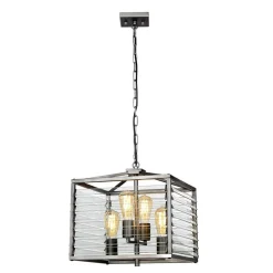 Pendelleuchte Metall Glas B: 39,4 cm Gunmetal Grau 4x E27