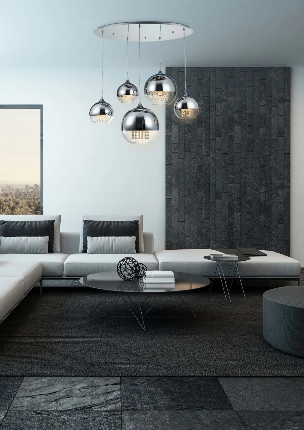 Pendelleuchte Metall Glas H: max. 95 cm Nickel E27 JOY