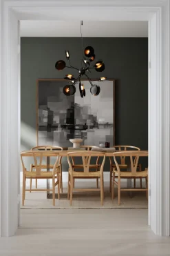 Pendelleuchte Metall Glas 80 cm breit Schwarz Gold 8x G9