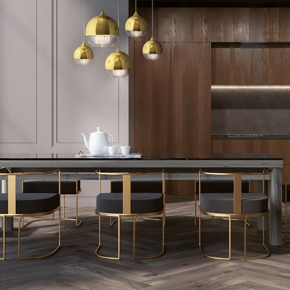 Pendelleuchte Metall Glas H: max. 95 cm in Gold E27 JOY