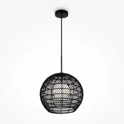 Pendelleuchte Metall Glas G9 rund D: 30 cm Schwarz Weiß