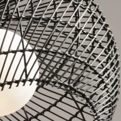 Pendelleuchte Metall Glas G9 rund D: 30 cm Schwarz Weiß