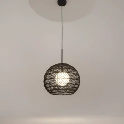 Pendelleuchte Metall Glas G9 rund D: 30 cm Schwarz Weiß