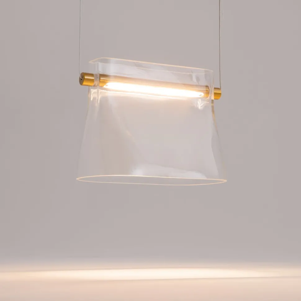 Pendelleuchte Metall Glas LED H: max. 329 cm in Messing