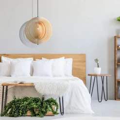 Pendelleuchte Metall Holz rund Ø 60 cm H: max. 362,5 cm