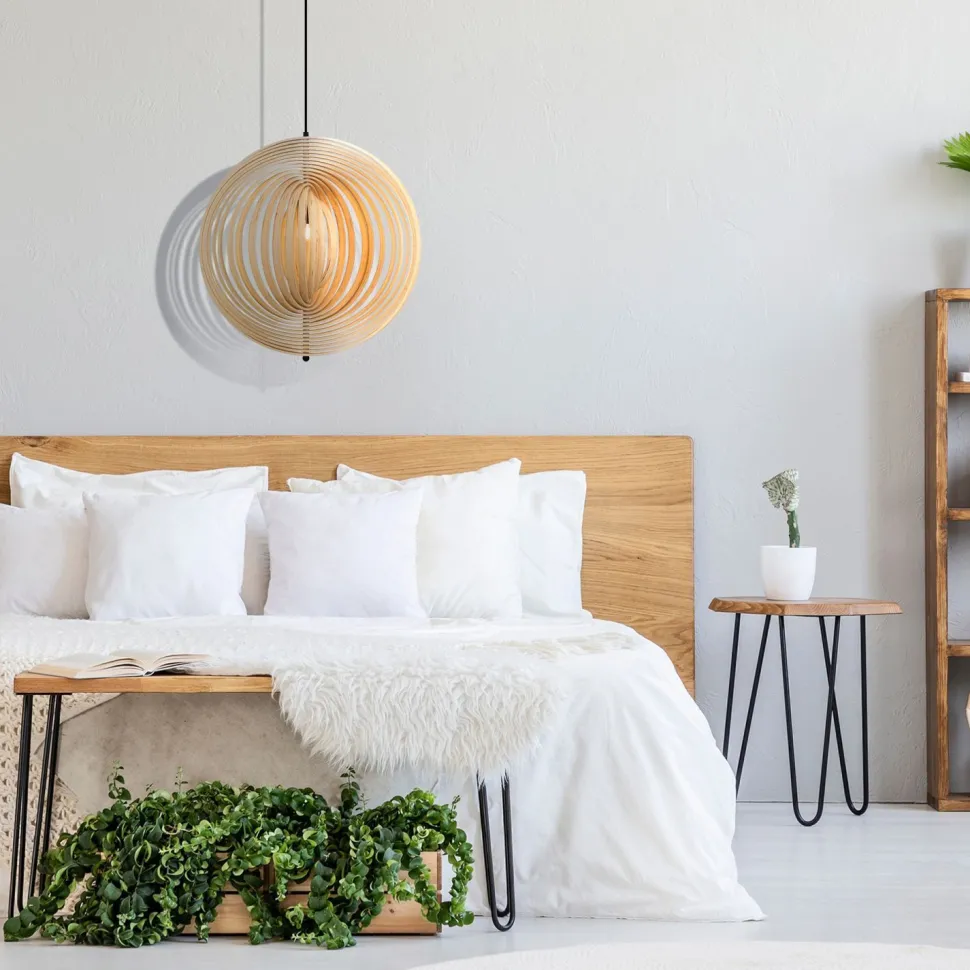 Pendelleuchte Metall Holz rund Ø 60 cm H: max. 362,5 cm