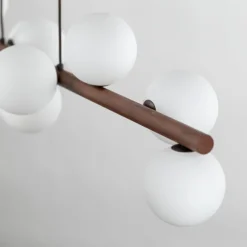 Pendelleuchte Metall Holz Glas L: 117 cm H: max. 125 cm 9x G9