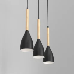 Pendelleuchte Metall Holz Schwarz 3-flammig E27