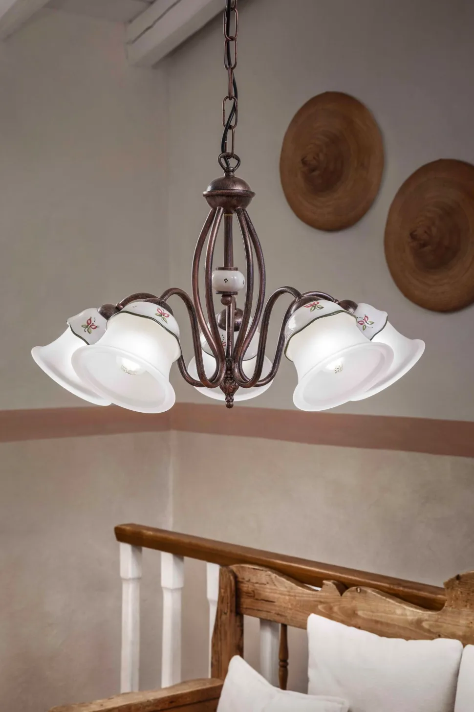 Pendelleuchte Metall Keramik E14 5-flammig Landhausstil