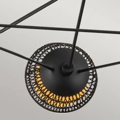 Pendelleuchte Metall Rattan Glas 101,4 cm breit 3x E14