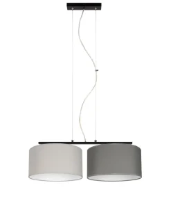 Pendelleuchte Metall Stoff E27 Schwarz Grau Graphit