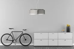 Pendelleuchte Metall Stoff E27 Schwarz Grau Graphit